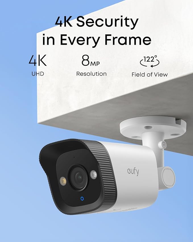 eufy PoE NVR Security System E40,24/7 Recording,Up to 16CH, 2TB HDD, 8 4K Bullet Cams, Wired Outdoor Cam, 4K UHD, 122° FOV, Color Night Vision,AI Detection, Red and Blue Strobe
