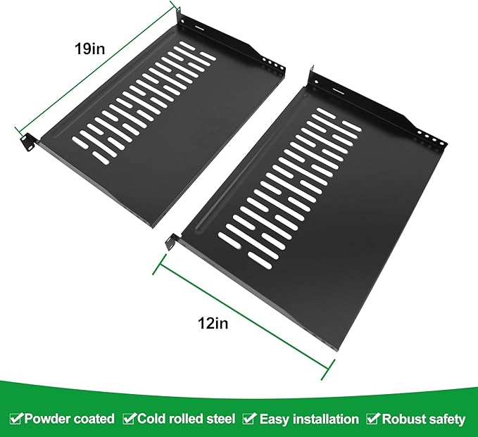 Server Rack Shelf-Universal Vented Rack Mount Cantilever Tray for 19" Network Rack & Cabinet - Heavy Duty Steel - Weight Capacity 55lb-1U H 10" D/ 2 Pieces Packaging GLOBALRACK (1U12, 12INCH)