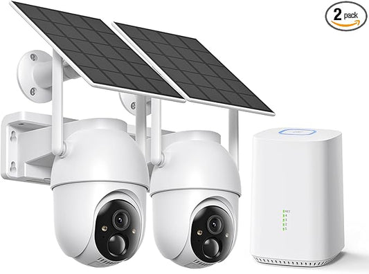 SEHMUA Security Cameras Wireless Outdoor-2-cam-kit, No Monthly Fee, Solar Powered, Color Night Vision, 360° PTZ, 4MP Live View, Centralized Viewing, 2.4G&5G Router Compatible for Security System