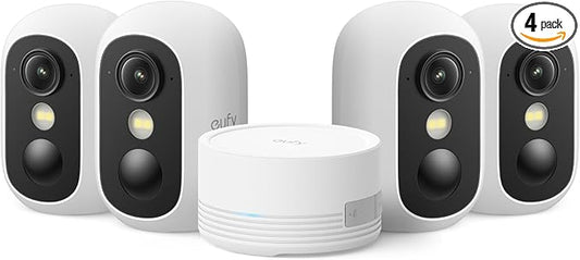 eufy Security eufyCam C35 4-Cam Kit, Wireless Security Indoor/Outdoor Camera, Magnetic Mount, Color Night Vision, Local Storage, No Monthly Fee, IP67, Facial Recognition, Solar Panel Compatible, White
