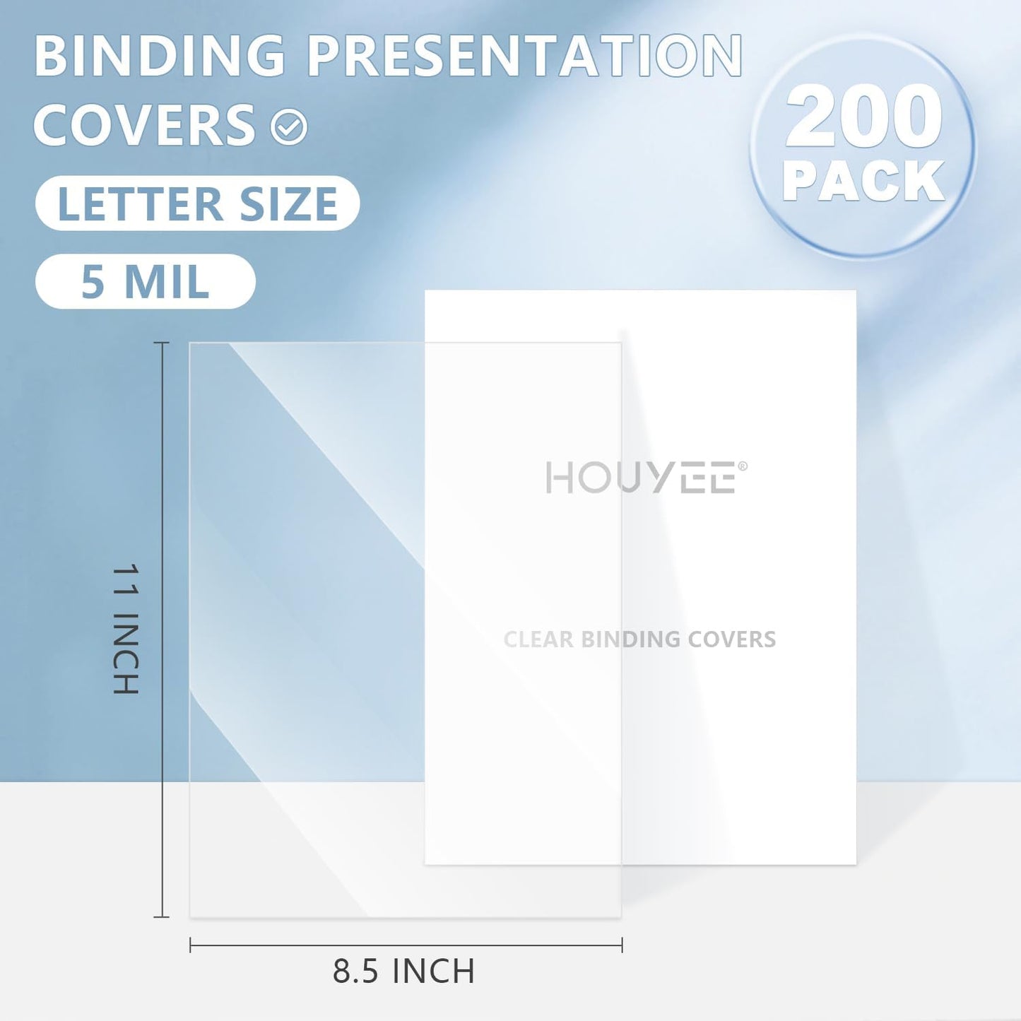 HOUYEE 200 Pack 5 Mil PVC Binding Presentation Covers, Clear Report Covers,8.5x11 Inches,Letter Size