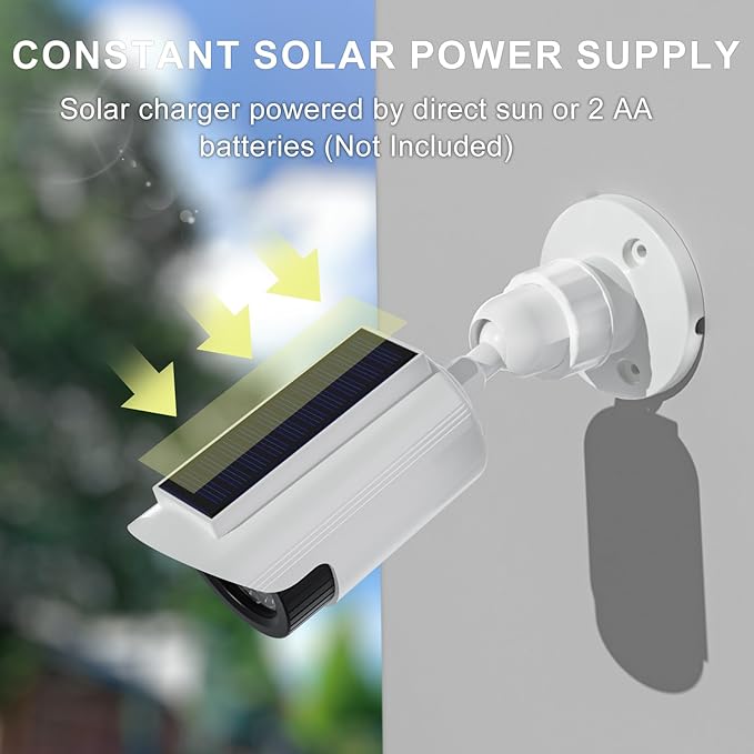 WALI Fake Dummy Camera, Solar Powered Fake Security Camera with LED Light, for Inside Outside Decoy Simulated Surveillance Security CCTV Dome Cameras with Warning Sticker (SOLTC-W4), 4 Packs, White