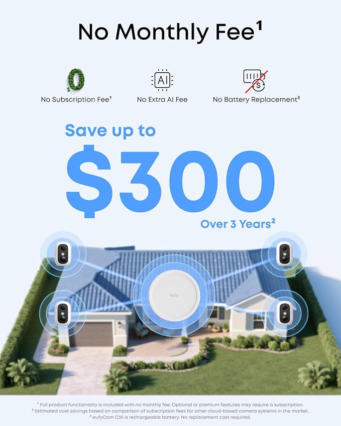 eufy Security eufyCam C35, Wireless Security Camera, Outdoor and Indoor, Magnetic Mount, Color Night Vision, Local Storage, No Monthly Fee, IP67, Supports Solar Panel, White