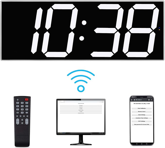 West Ocean Large Smart Digital LED WiFi Wall Clock with 6" Single Digit, Countdown, DST, Multifunction WiFi Smart Wall Clock (White Frame/White Digital)