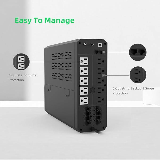SKE 1500VA/900W Small UPS Battery Backup & Surge Protector for Computer UPS Uninterruptible Power Supply Phoenix VL1500
