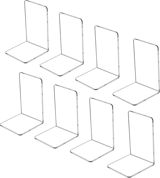 Lulonpon 8 Pieces Book Ends, Bookends, Books Stand, Books Stoppper, Clear Bookend for Shelves, Acrylic Book Ends for School, Library, Desktop Organizer ﻿