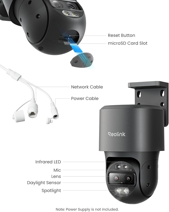 REOLINK PoE PTZ Security Camera System, 4K Camera with Dual-Lens, 6X Hybrid Zoom, 355 Pan & 90 Tilt, Auto Tracking, 24/7 Recording, AI Video Search, TrackMix PoE