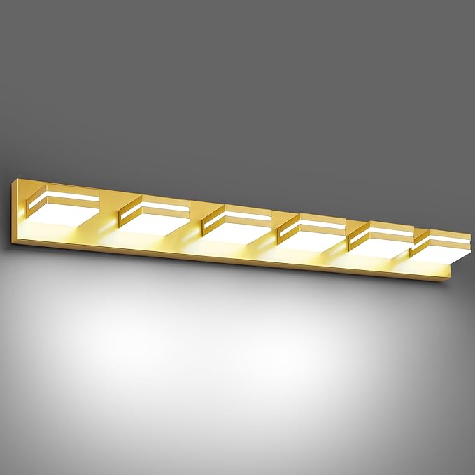 Modern LED Bathroom Lights Fixtures(6-Light),Metal Gold Acrylic Wall Lighting,Vanity Lights for Bathroom Over Mirror(6000k 41in)