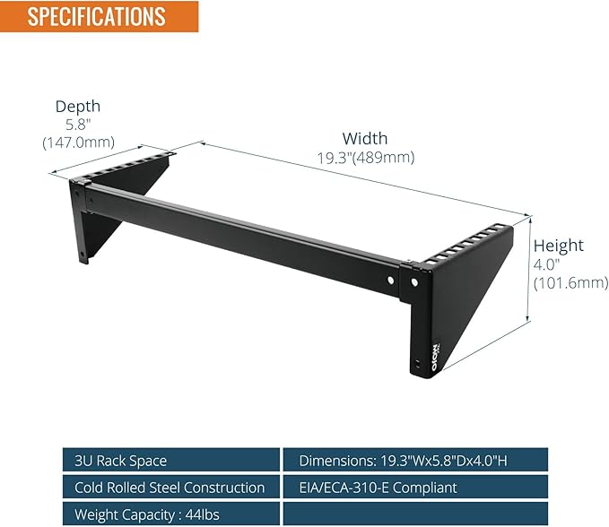 Tecmojo 3U Vertical Wall Mount Rack and Bracket for 19" Rack Mount Network and Server Equipment