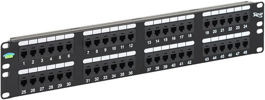 ICC Voice Patch Panel, UL Listed, Rackmount 6P6C 48 Port 2U 19-Inch Telephone Network Patch Panel with Rear UTP USOC Wiring 110 IDC Terminal Blocks for PBX and Business Phone Systems, Black