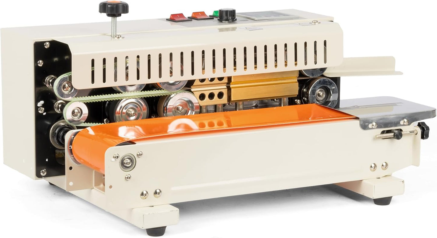 U.S. Solid Continuous Bag Band Sealer Tabletop Sealing Machine, Automatic Horizontal Band Sealer with Digital Temperature Control for 0.02-0.08mm PVC Bags Films Stamp Coding 110V