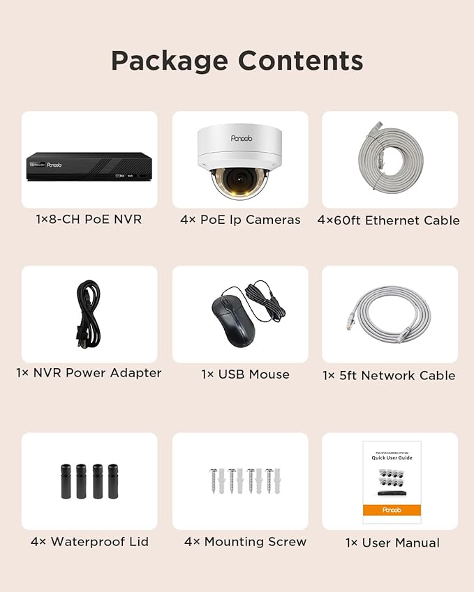 4K Home Security Camera System, 4pcs 8MP Wired IP Vandal IK10 Dome Cameras Outdoor, AI Person Vehicle Detection, Smart Color Night Vision, 2 Way Audio, 4K 8CH NVR with 2TB HDD, PD54Y0408-8M