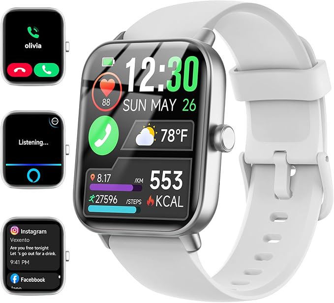 Smart Watches for Women/Men, Smart Watch for Android Phones and iPhone Compatible, Alexa Built-in, 1.8" Fitness Watches for Women, IP68 Waterproof /Bluetooth Call, Heart Rate/Sleep Monitor, White