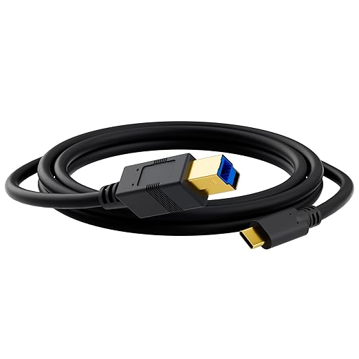 USB C to B 3.0 Cable 8 FT, USB-C-Male to USB B-Male 3.0 Cable, Gold-Plated Connectors, Compatible with Docking Station, External Hard Drivers, Scanner, Hard Drive Enclosure, Built-in Hub & More, Black