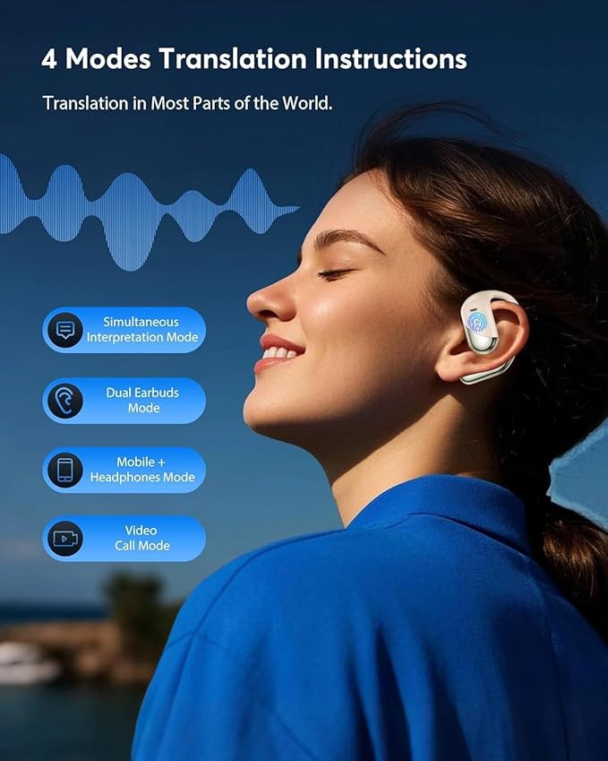 AI Translation Earbuds Real Time - Audifonos Traductores Inglés Español, 3-in-1 Translator Device, Supports 144 Languages & Accents, Open Ear Earbuds with Charging Case，Beige Khaki
