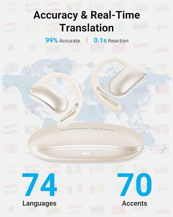 XUPURTLK Language Translator Earbuds, Translation Earbuds Real Time with 144 Languages & Accents, Comfortable OWS AI Translator Earbuds for Travel, Business and Learning (Online Version)
