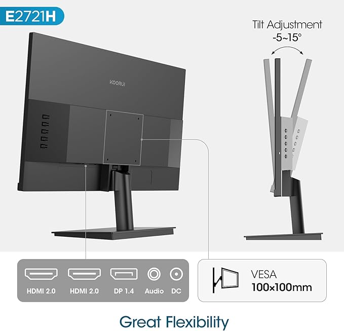 KOORUI 27 Inch QHD (2560x1440) IPS HDR Ultra-Thin Computer Gaming Monitor, 120Hz Refresh Rate, DCI-P3 95%, FreeSync & G-Sync, 1ms MPRT, VESA 100x100mm, Tilt Adjustable for Game and Work