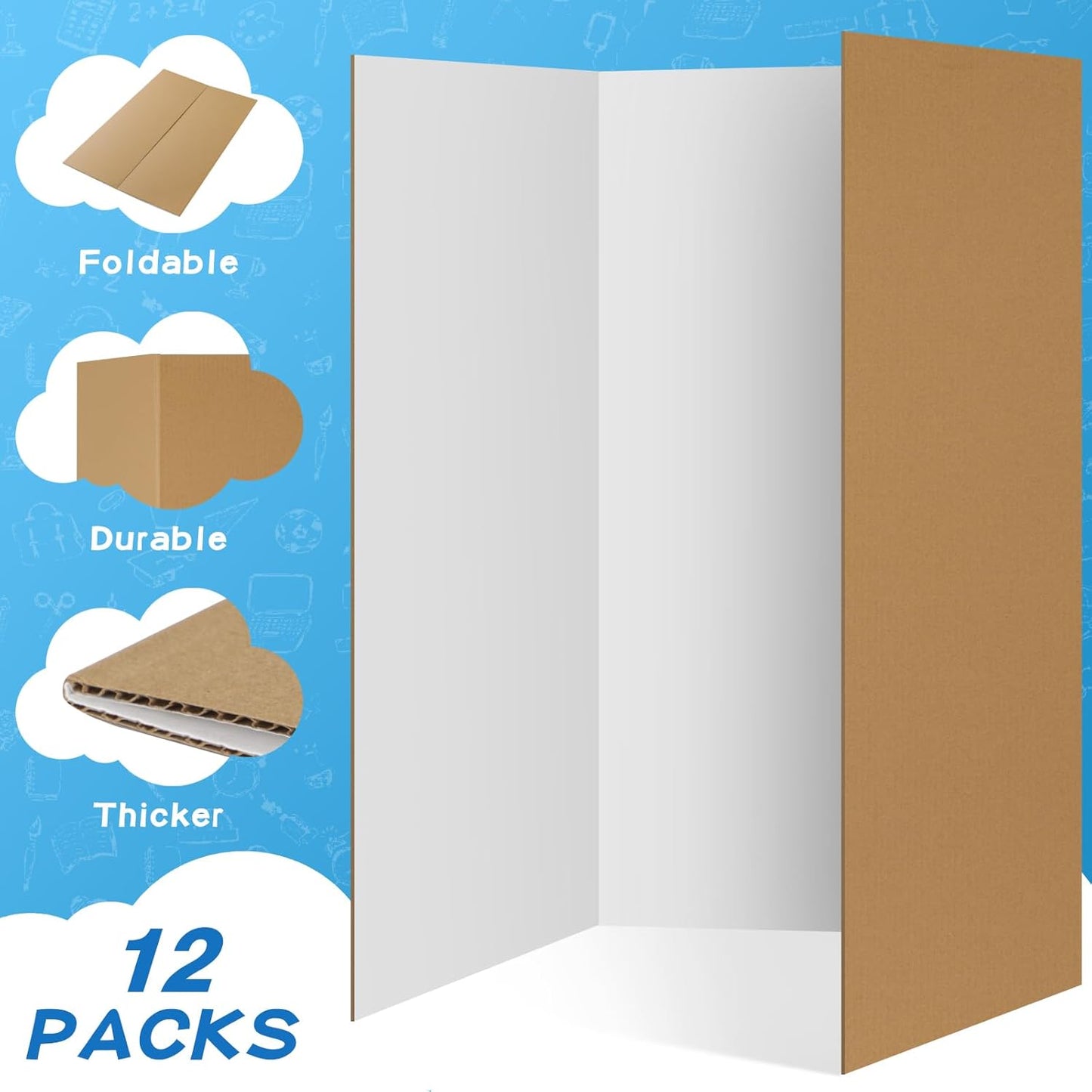 VinTS 12PCS Trifold Poster Board 36" x 48" White Trifold Display Boards,Large&Sturdy Foldable Poster Board for School Projects, Science Fair,Business Presentations,Exhibitions, Event Displays