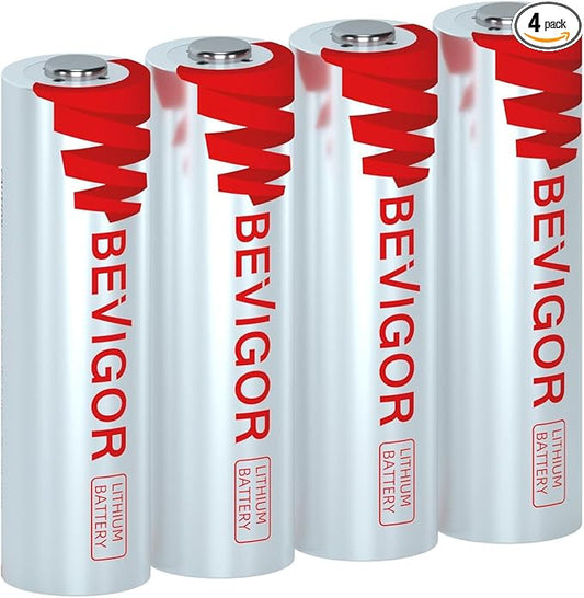 BEVIGOR AA Lithium Batteries 4Pack Basic, 3000mAh 1.5V Double A Lithium Battery, Longer Lasting AA Batterie for Blink Smart Lock Deadbolt, Aralm System etc High-Tech Devices, Non-Rechargeable