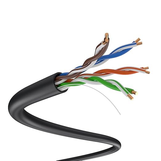 CAT5e Ethernet Cable – 24AWG Solid UTP Unshielded CAT 5E, High-Speed Network, RJ45 CCA, Easy Pull Box (1000 FT, Black)