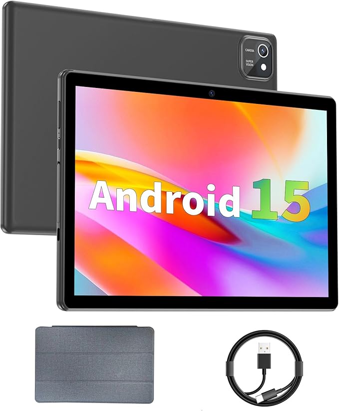 Tablet 10 inch Android 15 Tablets, 6GB RAM 64GB ROM 1TB Expand, Quad-Core Processor, 1280x800 LCD Touch Screen, WiFi 5, Dual Camera, BT5.0, 6000mAh Battery, Drop-Proof Case
