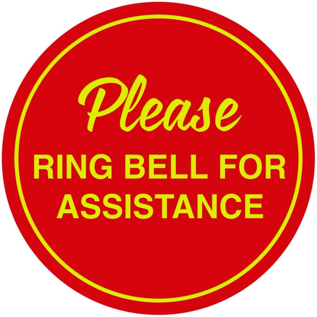 Signs ByLITA Circle Please Ring Bell For Assistance Wall or Door Sign | Easy Installation | Front Desk Reception Sign (Red/Yellow) - X-large (5 Pack)
