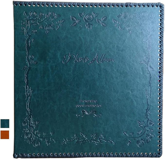 Photo Album Self Adhesive Pages, Large Self-Stick Page Picture Album Leather Vintage Inspired Cover, Hand Made DIY Albums Holds 3X5, 4X6, 5X7, 6X8, 8X10 Photos (11.6"x10.8" 40pgs, DarkGreen)