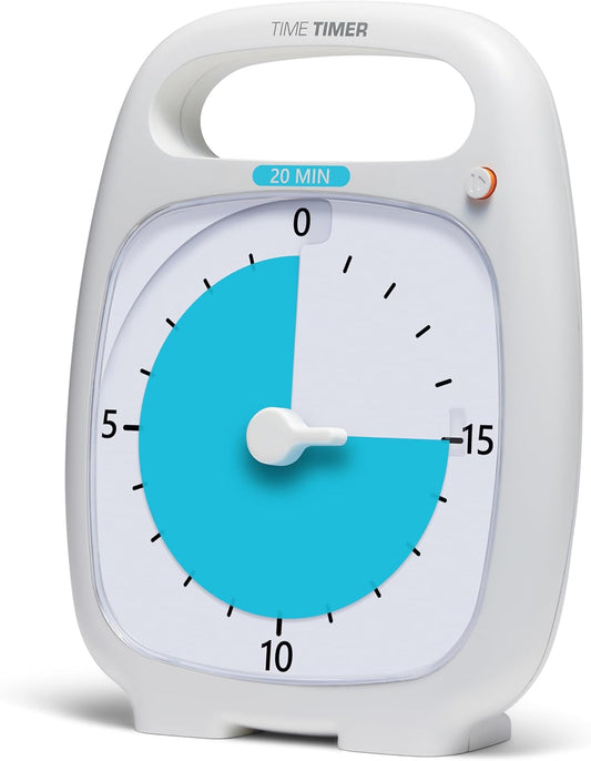 Time Timer PLUS 20 Minute Desk Visual Timer â Countdown Timer with Portable Handle for Classroom, Office, Homeschooling, Study Tool with Silent Operation (White)