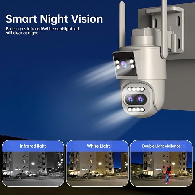 JOOAN Outdoor Security Camera 2Kx3 3Lens 2 Screen【10X Optical Zoom & Auto Tracking】 Home Surveillance IP Cam 360°PTZ 2.4G WiFi Wired IP66 Waterproof Motion Alert,8-256G Card/Cloud Storage,Siren Alarm