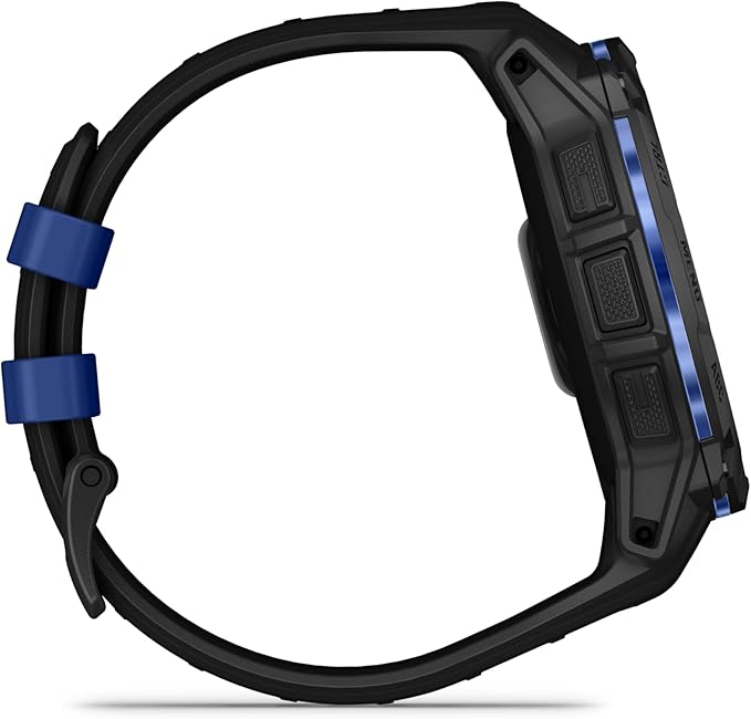 Garmin Instinct® 3 – 50 mm, AMOLED Display, Rugged Outdoor GPS Smartwatch, Built-in Flashlight, Supernova Collection Limited Edition Color, Black with Black/Bolt Blue Silicone Band