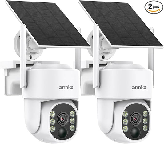 ANNKE 2K Solar Security Cameras Wireless Outdoor, 2 Pack 360° View Pan/Tilt Dome Cameras for Home Surveillance, Full-Color Night Vision, Two-Way Audio, Smart PIR Motion Sensor, IP65, 2.4 & 5GHz WiFi