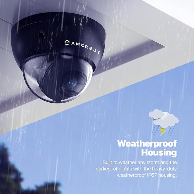 Amcrest 5MP POE Camera, Outdoor Vandal Dome Security POE IP Camera, 5-Megapixel, 98ft NightVision, 2.8mm Lens, IP67, IK10 Resistance, MicroSD 256GB (Sold Separately), Cloud, NVR (IP5M-D1188EB-AI-V3)