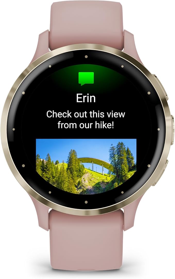 Garmin Venu 3S Running GPS Smartwatch with AMOLED Display, Advanced Health, Fitness Features, Up to 14 Day Battery Life with Signature Series Modern Power Stand | Gold with Dust Rose Silicone Band