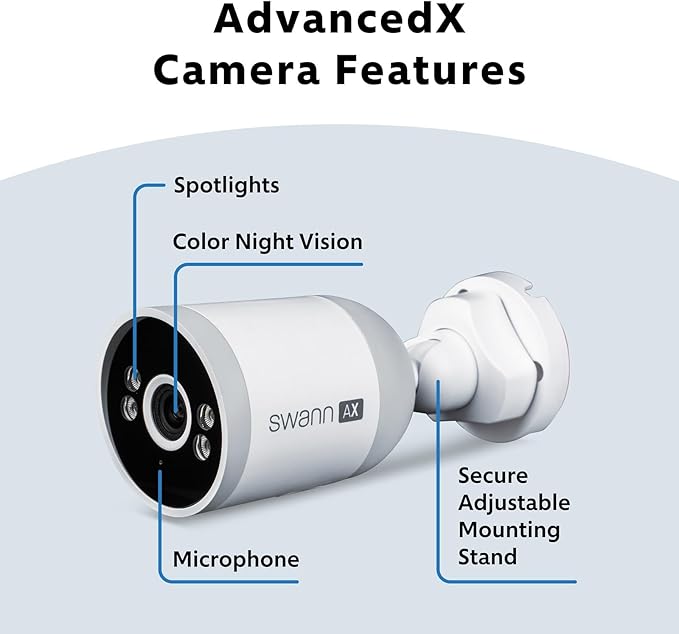Swann AdvancedX Wired NVR 4K Security Camera System 16 CH, 8 PoE Outdoor Cameras, 2TB, Color Night Vision, Motion Detect