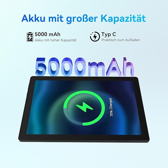 Tablet 10 Inch, Android 14 Tablet PC, 8GB RAM+64GB ROM (1TB TF), Octa-Core 2.0 GHz, WiFi 6, Bluetooth 5.0, Widevine L1, 5MP+8MP, 5000mAh,Type-C, Black