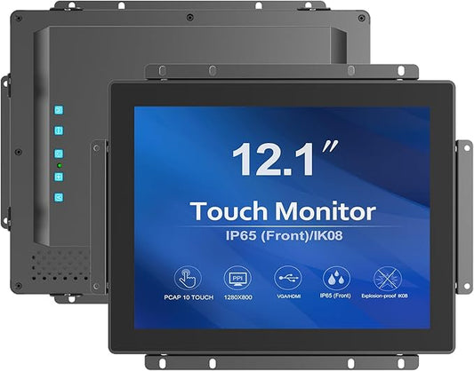 GreenTouch 12.1 Inch 1000 Nits High Brightness Display Capacitive Touchscreen Open Frame LCD Touch Screen Monitor - Front IP65 and IK08-1024 x 768 - Black