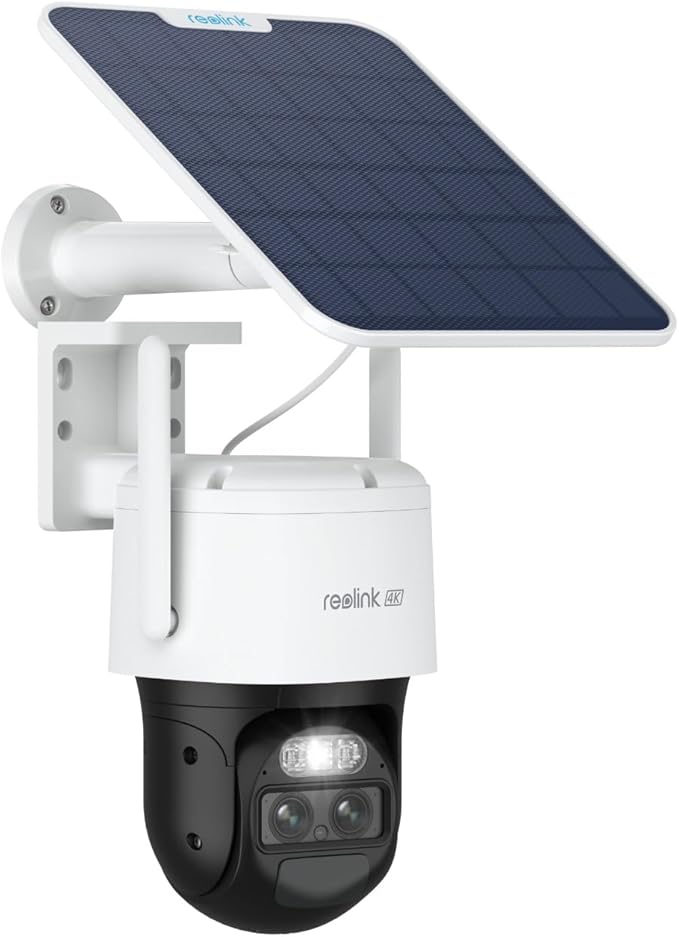 REOLINK 4K Dual Lens Security Camera Outdoor, PTZ with Auto Tracking, No WiFi Solar Powered, 6X Hybrid Zoom, 8MP Color Night Vision, SIM Card Included,Motion Alert TrackMix Series+SP (WiFi Set)