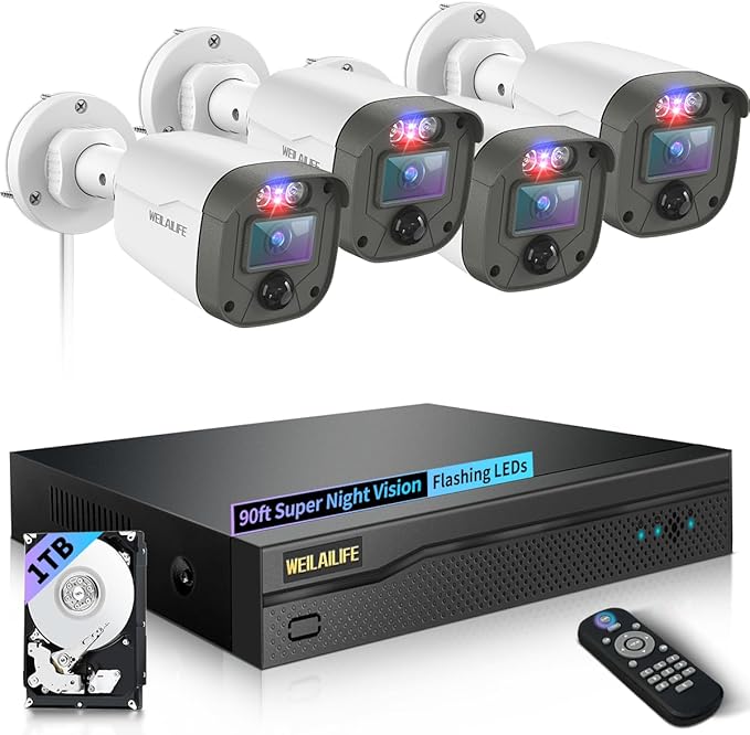 【90ft Super Night Vision】 3K Outdoor Wired Security Camera System, Home Video Surveillance Systems, CCTV Cameras with DVR Recorder