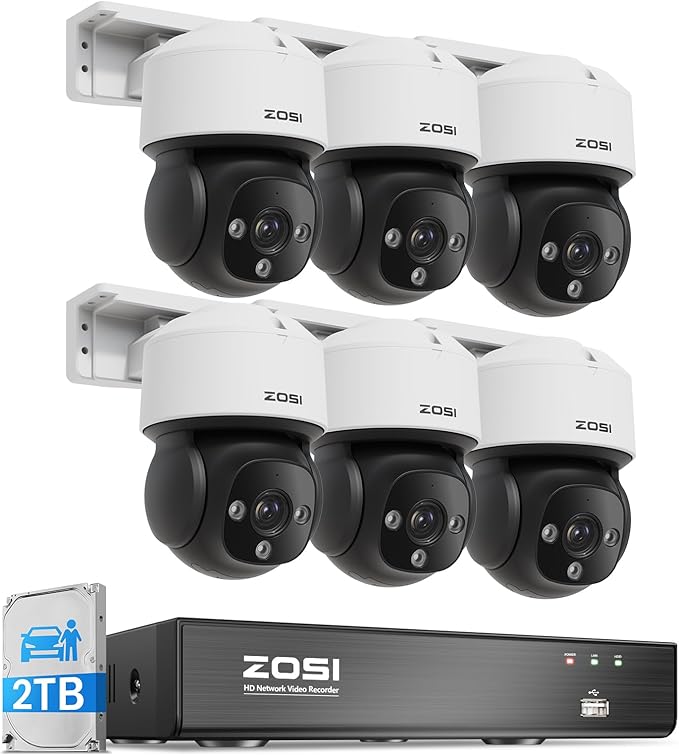 ZOSI C290 4K 8CH POE Security Camera System (Up to16CH), 6 x 8MP Wired PoE IP Dome Cameras Outdoor Indoor, 360 View, AI Human/Vehicle/Face Detection, Two-Way Talk, Siren Alarm, Auto Tracking, 2TB HDD