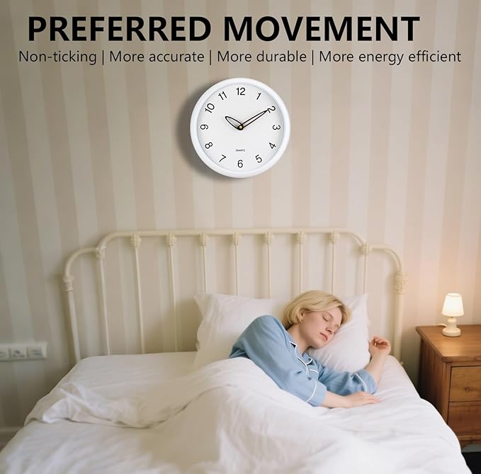 12 Inch Wall Clocks Battery Operated, Cream Modern Digital Wall Clock, Silent Non Ticking Analog Clock with Large Numbers Wooden Hands Clocks for Living Room Bedroom Kitchen Office Gym, White