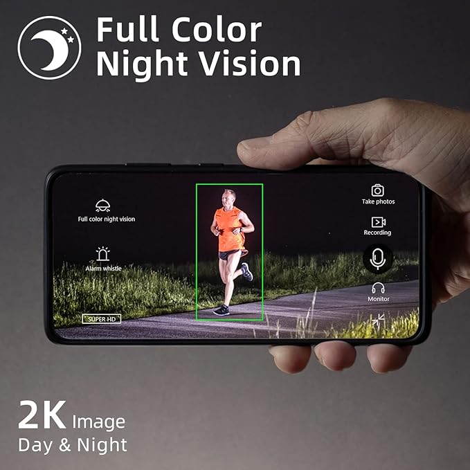 2K Solar Panel for Security Camera Outdoor, Solar Powered Surveillance Camera System with IP65, Color Night Vision, 2 Way Talk, Spotlight & Siren, Compatible with Alexa, AI Detection, No Monthly Fee