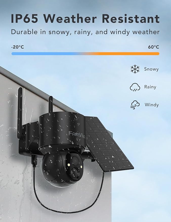 2K Solar Security Cameras Wireless Outdoor, 360°PTZ Battery Powered Cameras for Home Security, 2.4G WiFi Outdoor Camera with Color Night Vision, IP66 Waterproof, Motion Sensor Alarm, Black