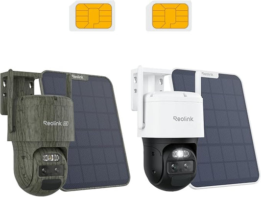 REOLINK 4G LTE 4K Dual-Lens PTZ Cellular Security Camera Outdoor -2Pack(Trail*1 + White*1), Wireless Auto Tracking, 6X Hybrid Zoom, Smart Detection, SIM Card Included, TrackMix LTE Solar Kits