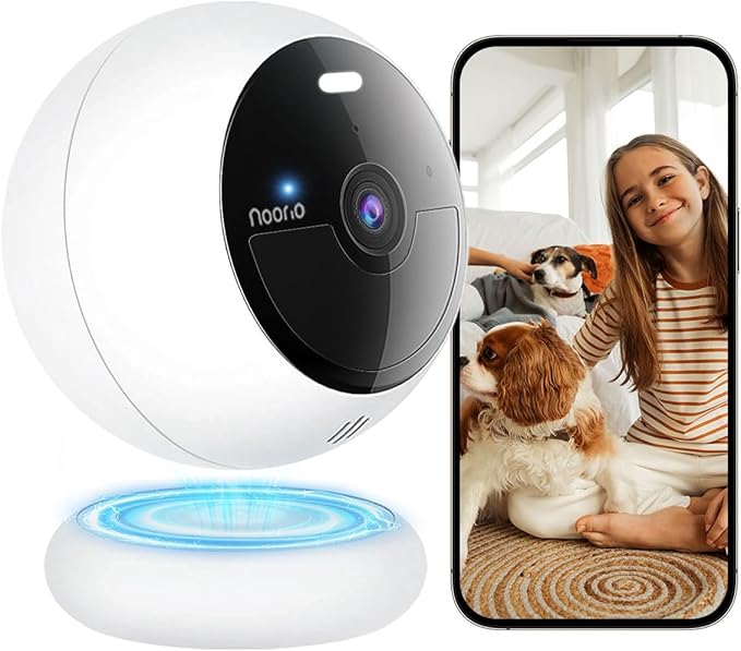 Noorio Security Cameras Wireless Outdoor Magnetic, Battery Powered Indoor Camera for Home Security, 1080P Human/Pet Detection, Bulit-in 32GB Storage, Color Night Vision