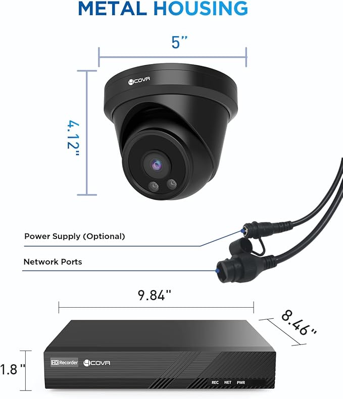 4COVR PoE Security Camera System Outdoor, AI Human Vehicle Detection, 6Pcs 5MP Wired Commercial Dome PoE IP Camera IP67 Night Vision, 8CH 4K H.265 NVR 2TB HDD, 24/7 Home Surveillance, LY97AB5M0806