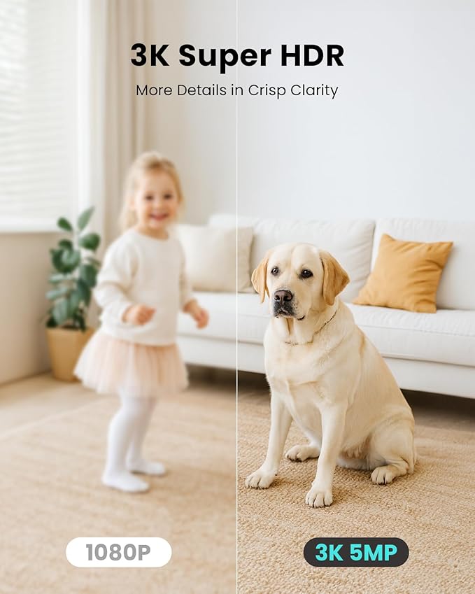 3K Indoor Security Camera 2 Pack, 360° Pan/Tilt WiFi Camera for Home Security, 2.4/5GHz Pet/Dog/Baby Camera with Phone App, Night Vision, Two-Way Audio, 24/7 SD/Cloud Storage, Works with Alexa