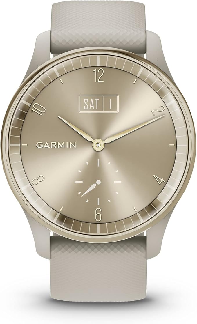 Garmin Vivomove Trend - Cream Gold Stainless Steel Bezel with French Gray Case & Silicone Band (Renewed), Adjustable