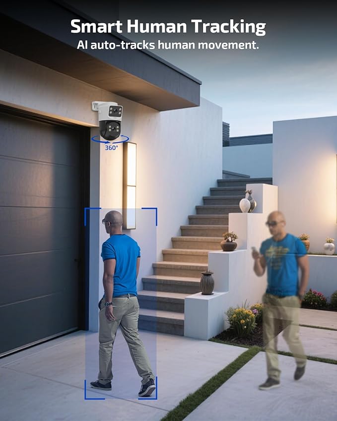 《Dual Lens & Auto Tracking》4K PoE Security Camera System Outdoor, PTZ Video Surveillance Cameras Systems with Color Night Vision, Surveillance DVR Kits