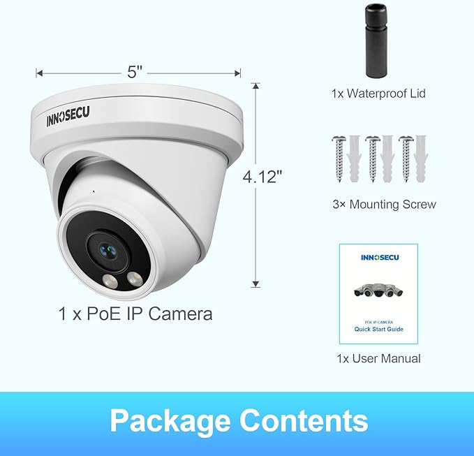UltraHD 12MP PoE Camera Outdoor, Wired IP Dome Surveillance Security Camera, Built-in Mic/Audio, Fixed Lens 2.8mm Wide Angle 110°, Waterproof IP67, Human&Vehicle Detection, IND12LR97A