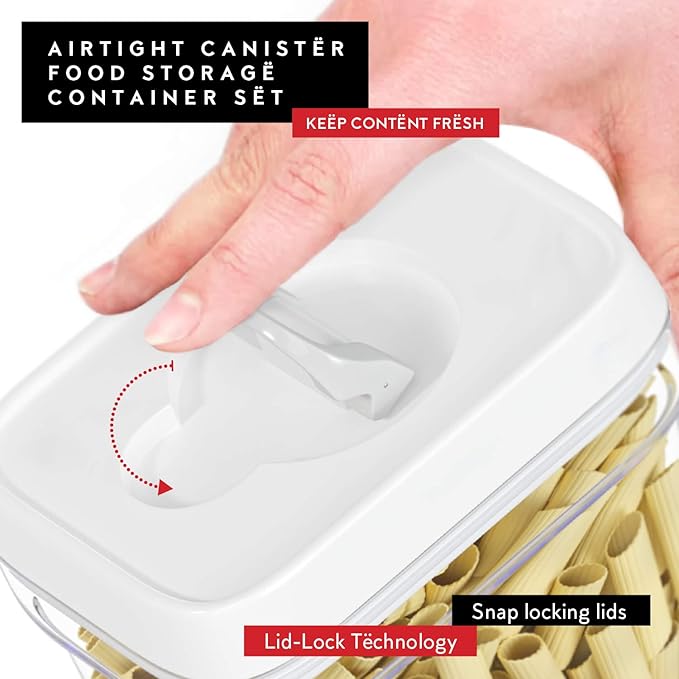 DWËLLZA KITCHEN Airtight Food Storage Containers with Lids - 5 Piece Set - Kitchen Accessories - Pantry Organization and Storage Containers for Food - Clear BPA-Free - Keeps Food Fresh & Dry